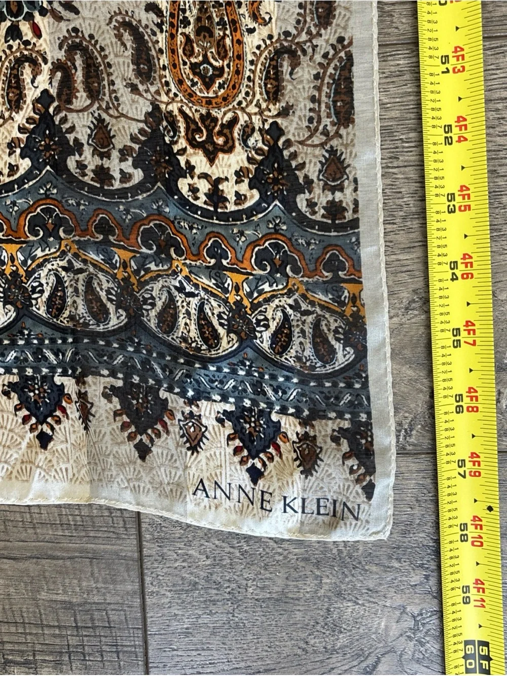 Anne Klein Cream Paisley Border Scarf with Blue & Brown Accents
